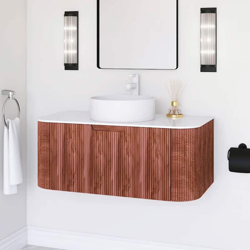 Wall-Mounted Bathroom Vanity with White Round Ceramic Sink