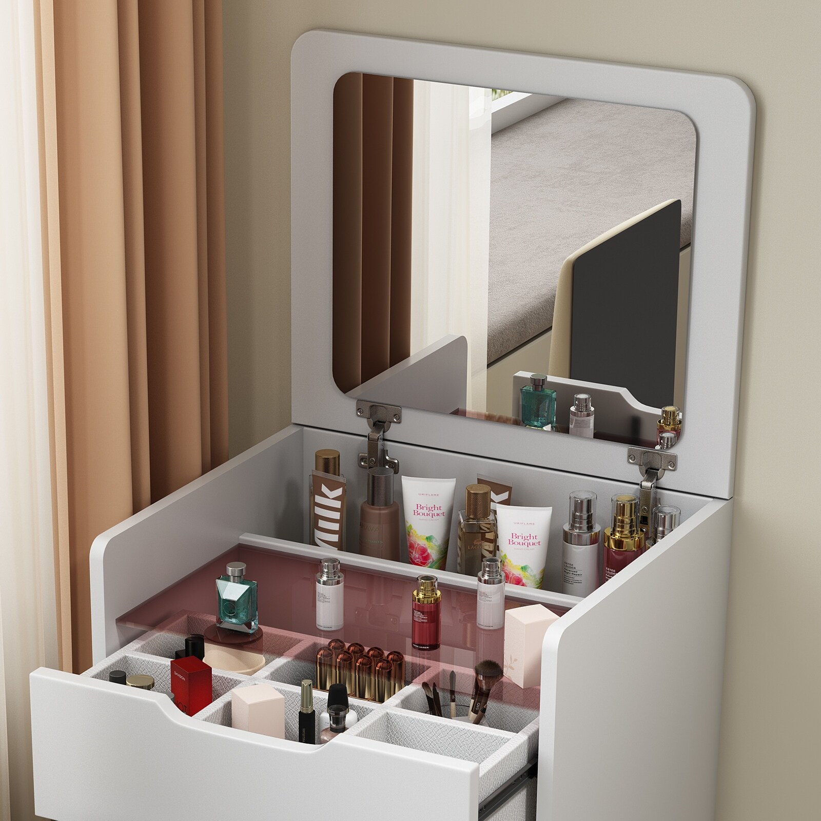 メーカー 48CM) Drawers 3 Mirror, Top Flip with Desk Vanity 3-in-1 洗顔グッズ
