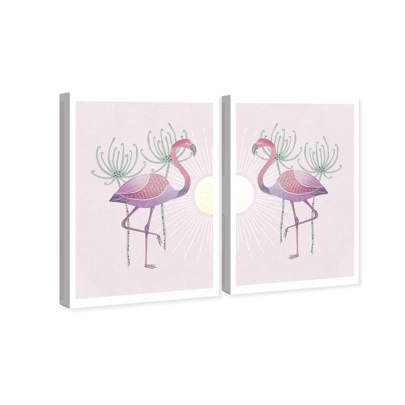 Wynwood Studio Canvas Animals Flamingo Duo Pink and Light Pink Modern & Contemporary Wall Art Canvas Print