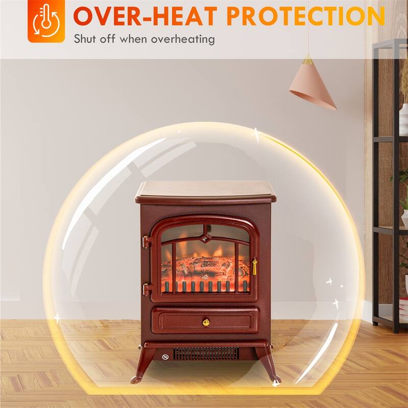 Electric Fireplace Heater,Freestanding Fire Place Stove w/LED Flames