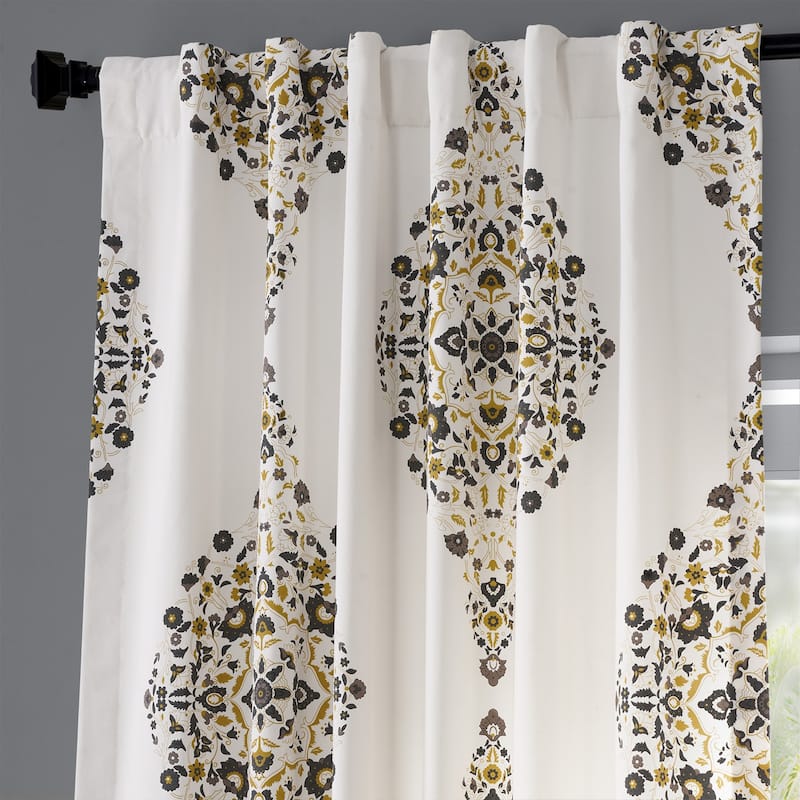 Exclusive Fabrics Medallion Damask Printed Cotton Room Darkening Window Curtains (1 Panel)