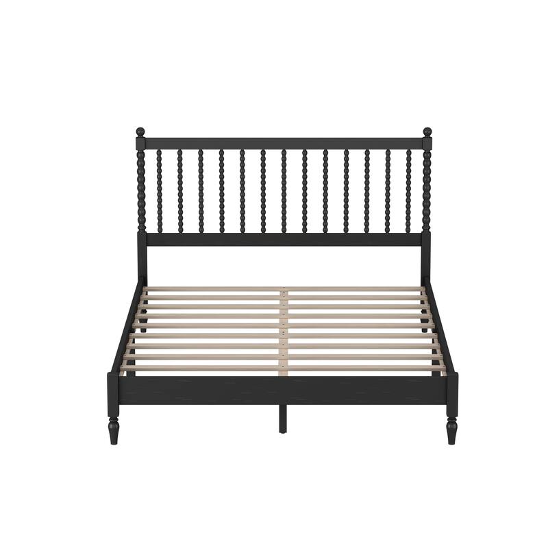Queen Size Wood Platform Bed Frame with Gourd Shaped Headboard Bed