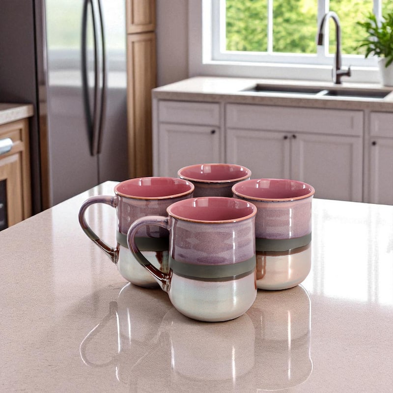 Gibson Home Copper Tonal 4 Piece Stoneware Cup Microwave Safe Set with Glaze Finish - 18 Ounce