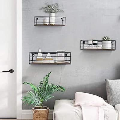 Wall Shelf Set of 3, Brown Floating Shelves 16.1x5.4x4.3 inch - 16.1x5.4x4.3 inch