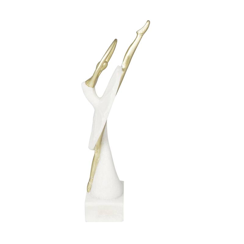 Cream Polystone Ballet Dancer Decorative Sculpture with Gold Accents