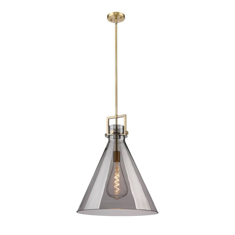 Innovations Lighting Newton Cone - 1 Light 18" Stem Hung Pendant - Brushed Brass/Light Smoke