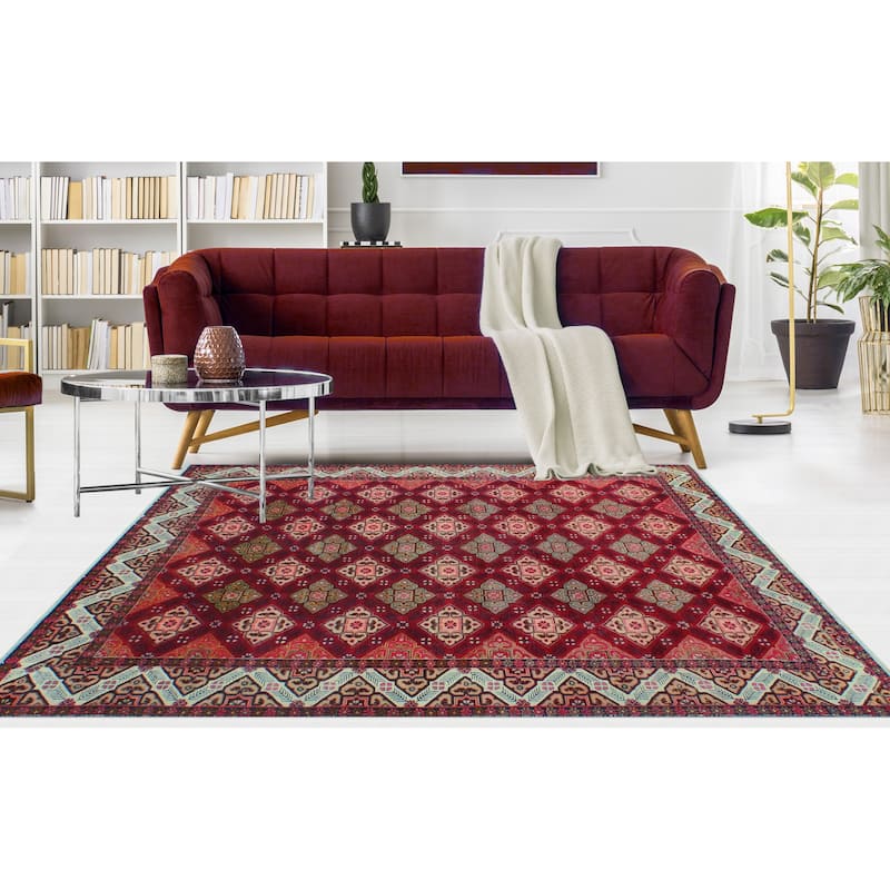 Fine Vintage Distressed Vesile Burgundy/Ivory Rug - 6'6" x 9'3"