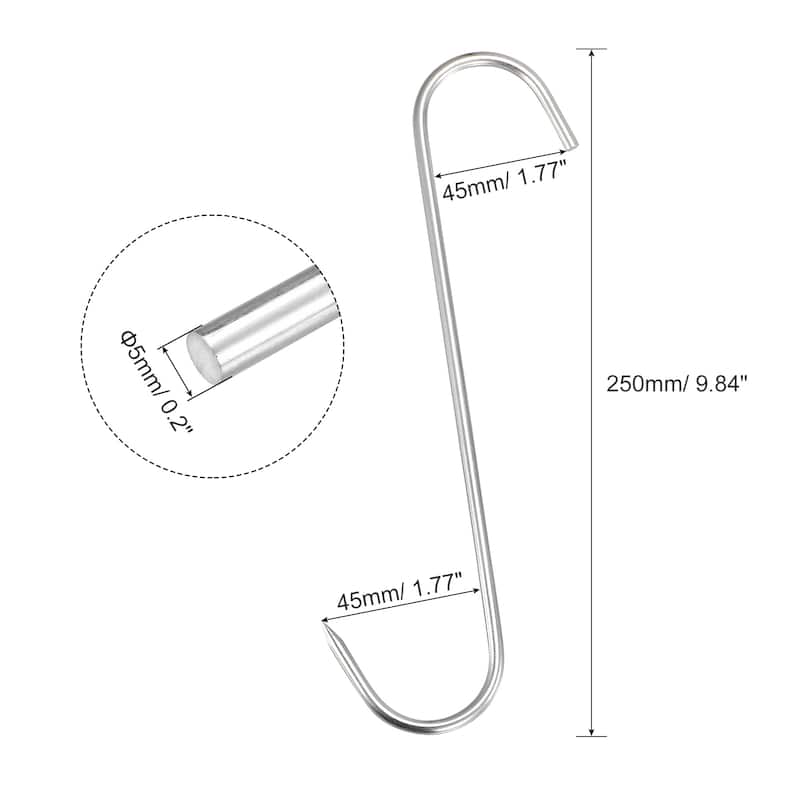 Meat Hooks, Stainless Steel S-Hook Meat Processing for Fish Beef 4Pcs - Silver Tone