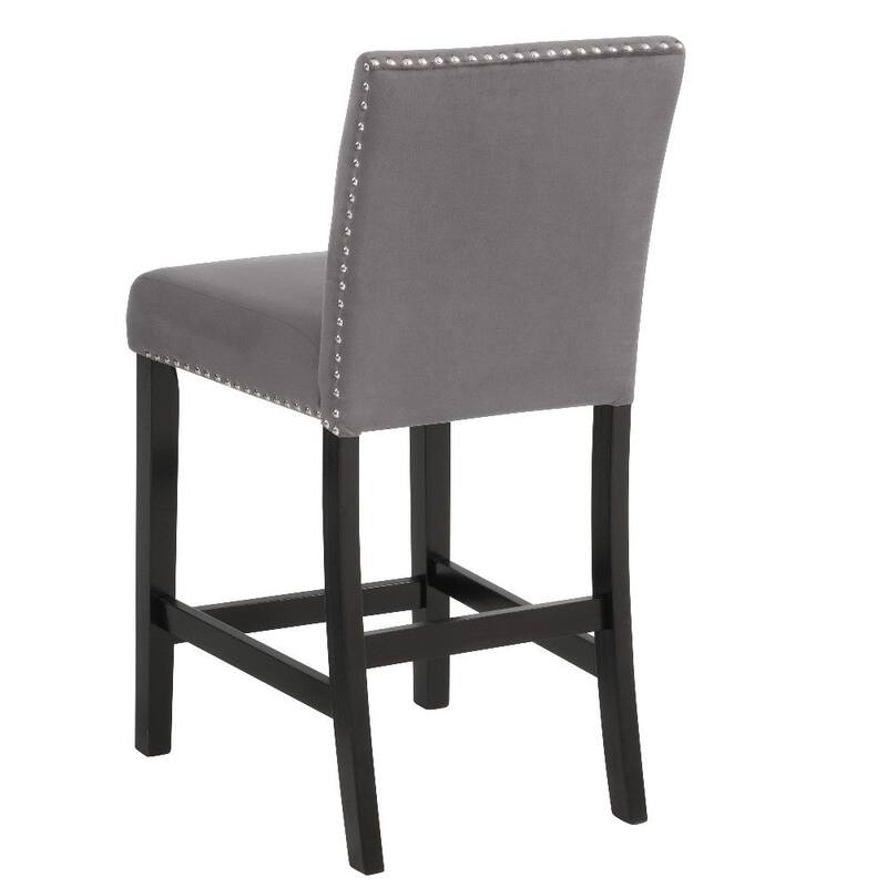 40 Inch Set of 2 Wooden Counter Height Chair with Velvet Seat and Nail-Head Trim Details - 18.75” L x 22.25” W x 39.5” H
