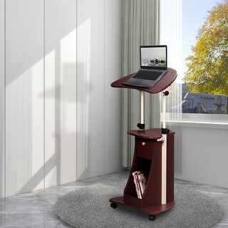 Topcraft Sit-to-Stand Rolling Adjustable Laptop Cart With Storage - Bed ...