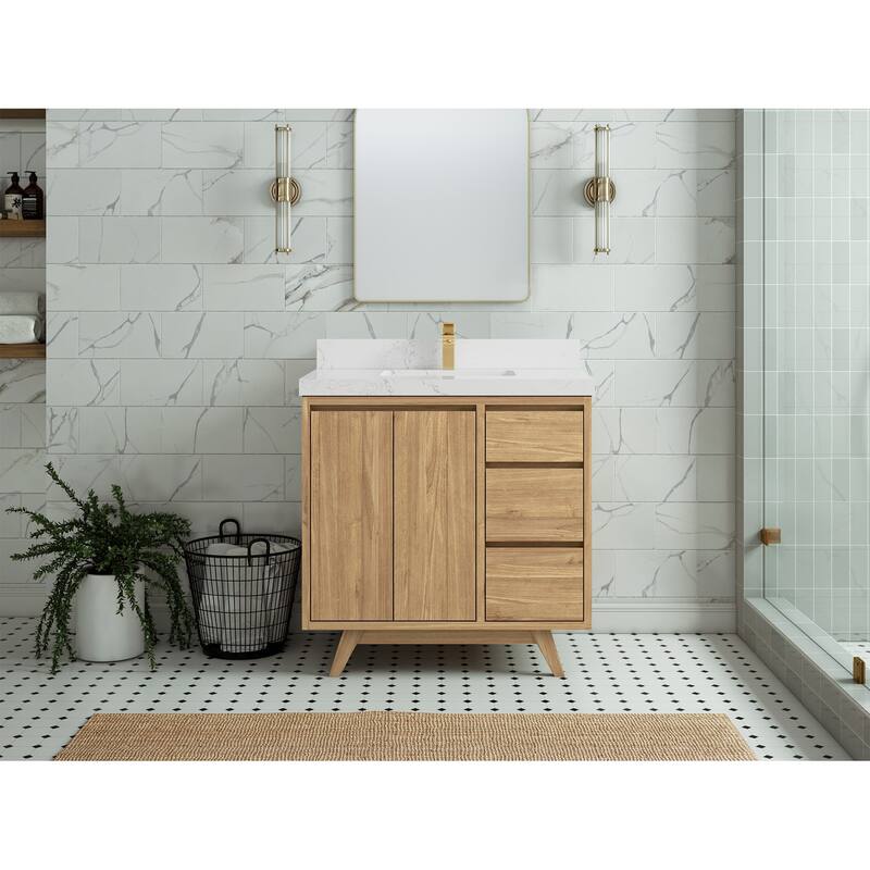 Willow Collections 36 in. W x 22 in. D Madison Teak Center Sink Bathroom Vanity with Countertop