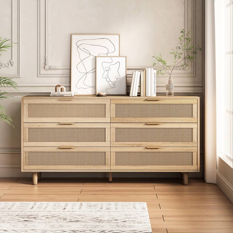 Accent Storage Cabinet with 6-Rattan Drawer - Natural