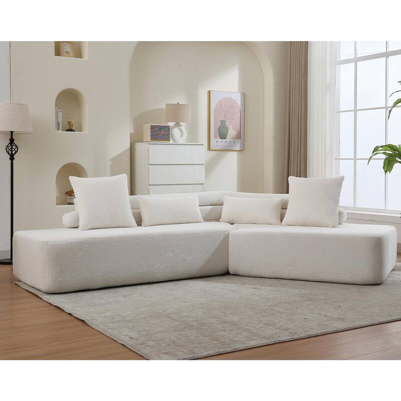 128" Cloud Sectional Sofa, Fabric Upholstered Couch with Deep Seat, Modern Couches No Assembly for Apartment Living Room