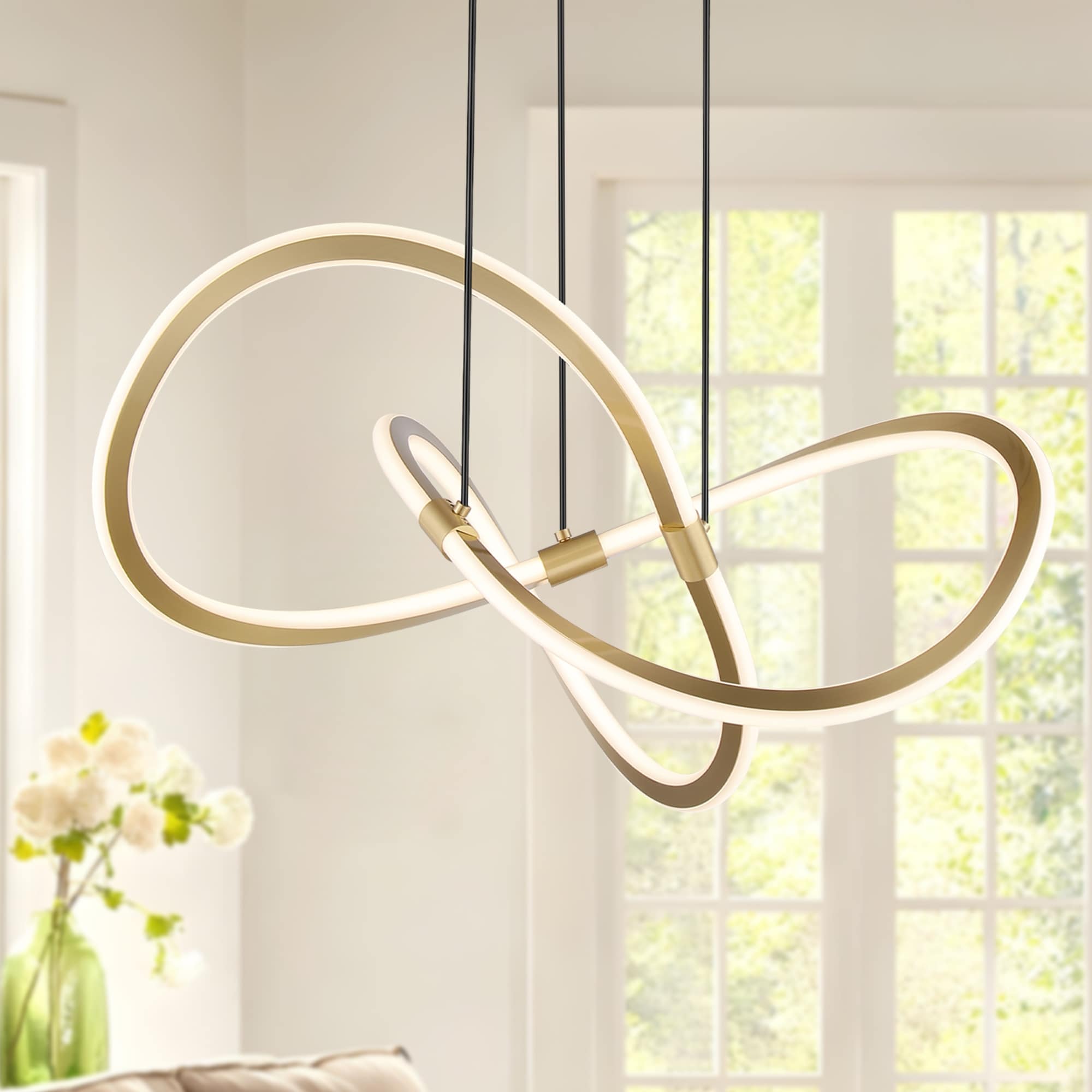 Nordic Swirl Pendant LED Chandelier with Gold Finish Modern 56W White Gold Iron Aluminum Design