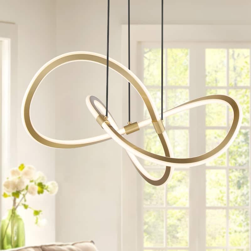 Nordic Swirl Pendant LED Chandelier with Gold Finish| Modern 56W White Gold Iron Aluminum Design - Gold