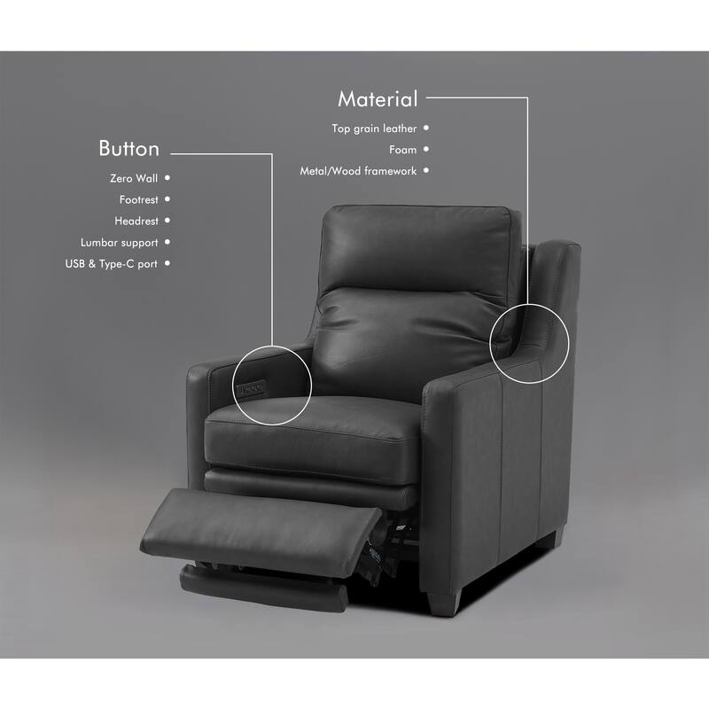 Genuine Leather Recliner Sofa 33" Triple-Motor Power Zero-Wall Reclining Couch with USB&USB-C Port