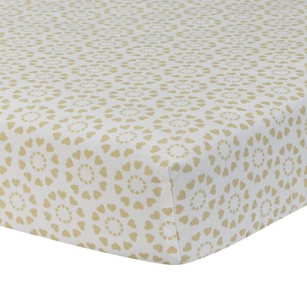 slide 1 of 1, Lambs & Ivy Dawn Gold/White Heart Medallion 100% Cotton Baby Fitted Crib Sheet