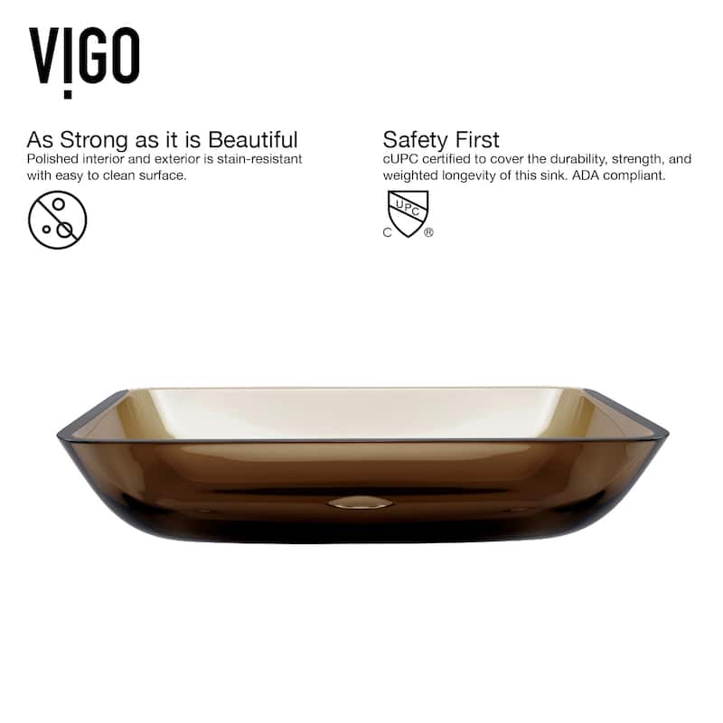 VIGO Donatello 18"L x 13"W x 4"H Glass Rectangular Vessel Bathroom Sink