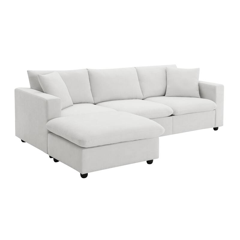 4-Seat Polyester L-Shaped Sectional Sofa with Convertible Ottoman