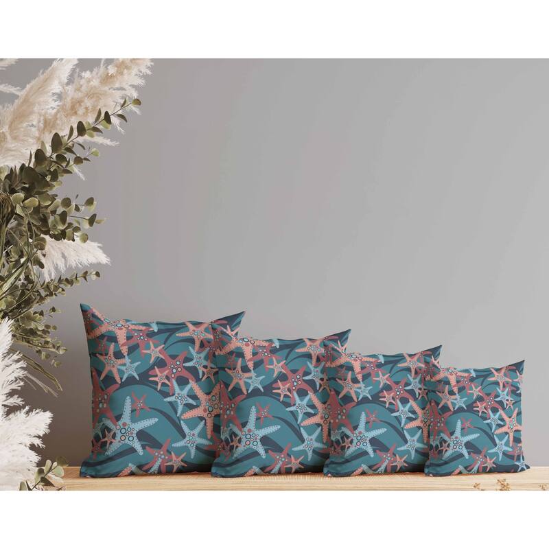 Starfish Sway Indoor/Outdoor Reversible Throw Pillow Blue and Deep