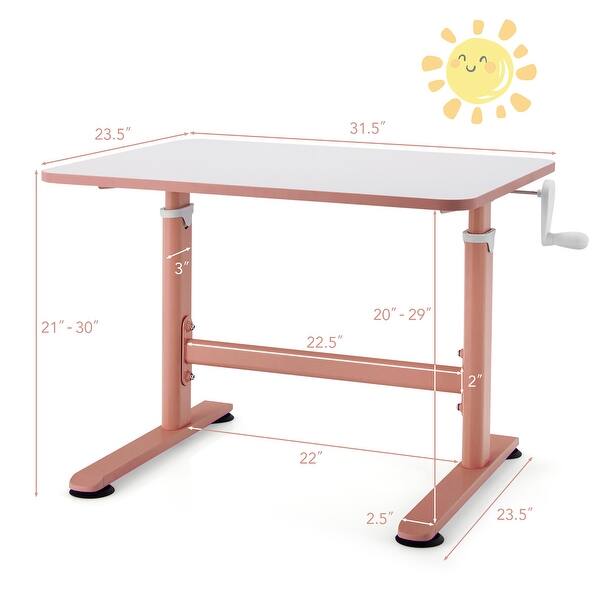 dimension image slide 0 of 2, Costway 32 x 24inch Kids Desk Height Adjustable Table with Hand Crank - 35.5'' x 24'' x 21''-30''