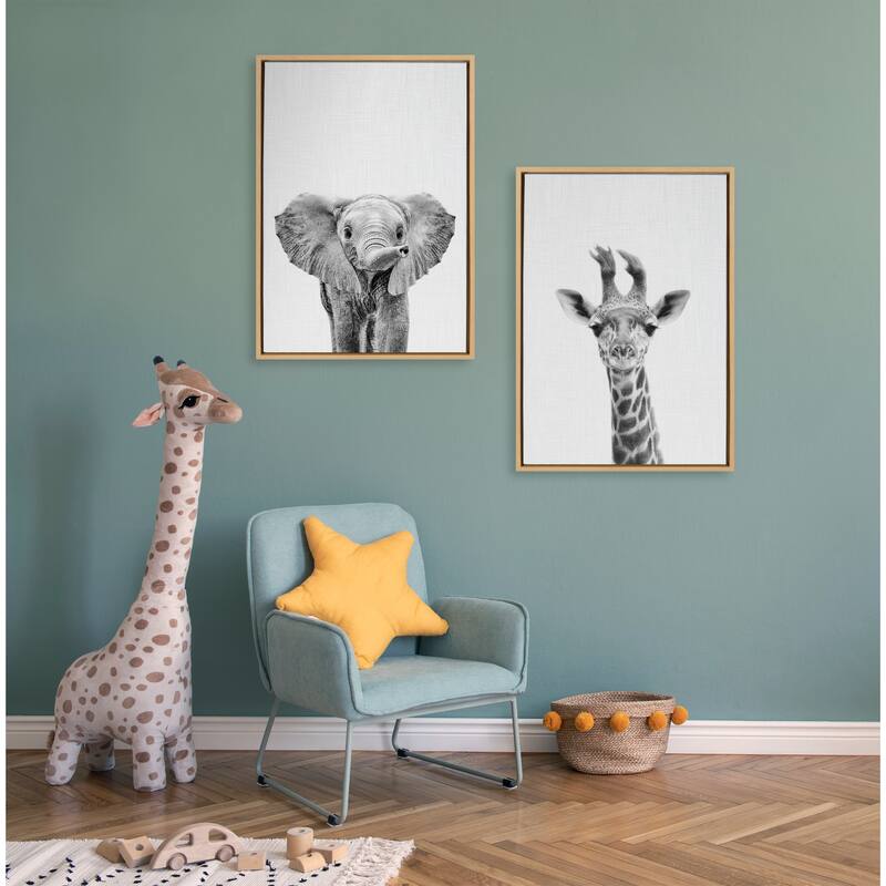 Kate and Laurel Sylvie Baby Giraffe and Elephant Canvas By Simon Te - Gray