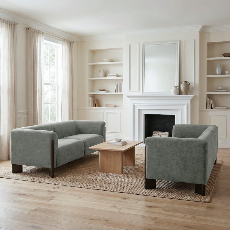 Upholstered Oversized Sofa Loveseat Set of 2 - Grey/Chenille