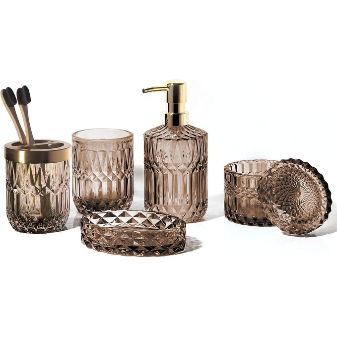 ES Essentials Elegant Glass Cosmetics Brush Holder Gold