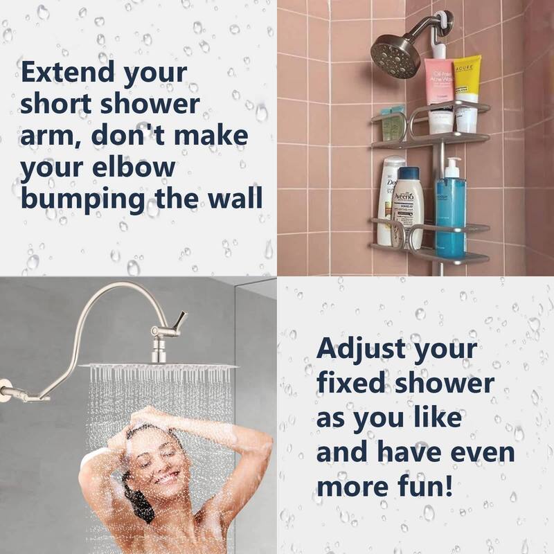 Bathlet 12" Rain Shower Head with Adjustable Height & Distance Extension Arm