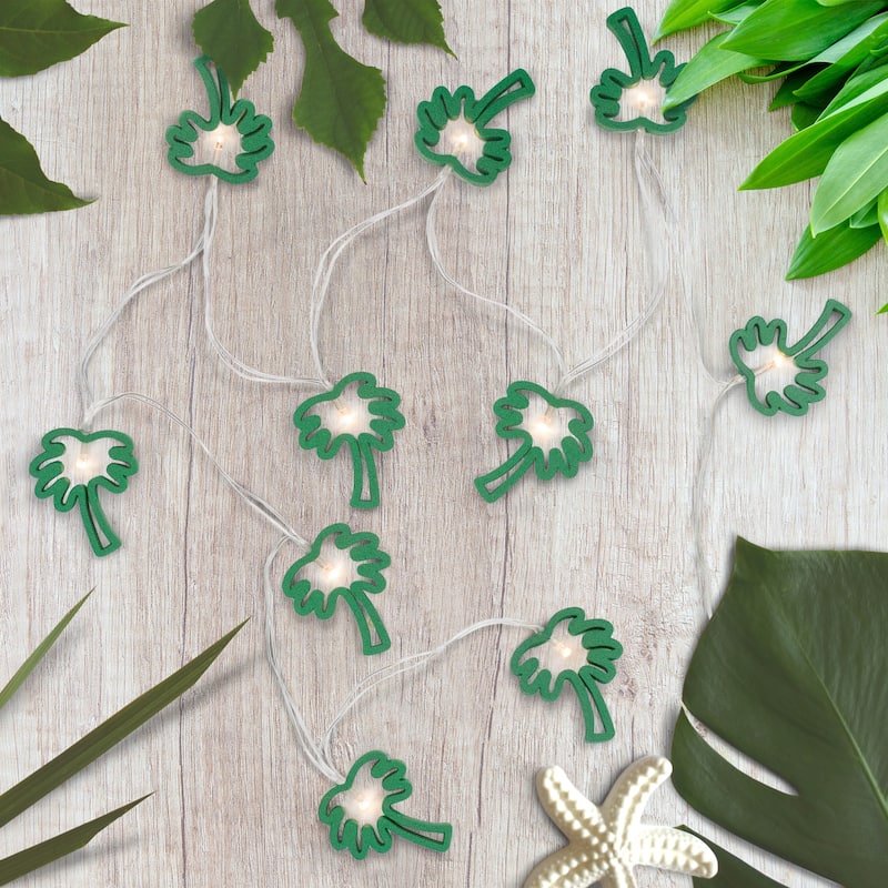 10-Count LED Palm Tree Fairy Lights - Warm White - Solid Green