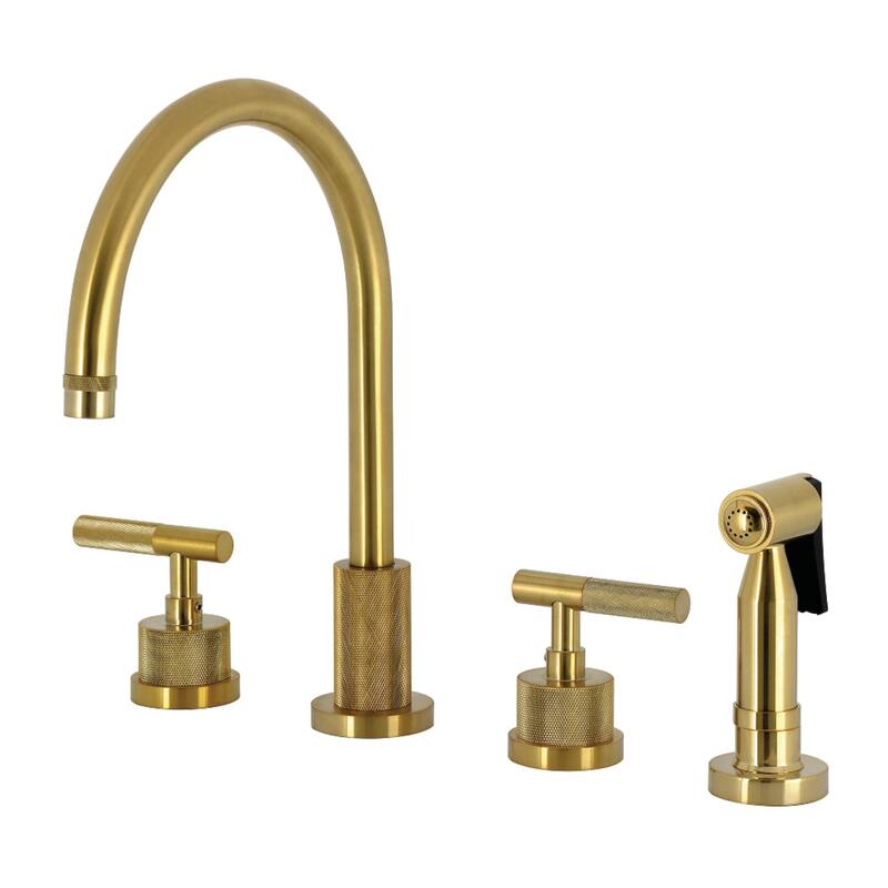 Kingston Brass Essex Double-Handle Wall-Mount Pre-Rinse Bridge Kitchen Faucet - Brushed Brass