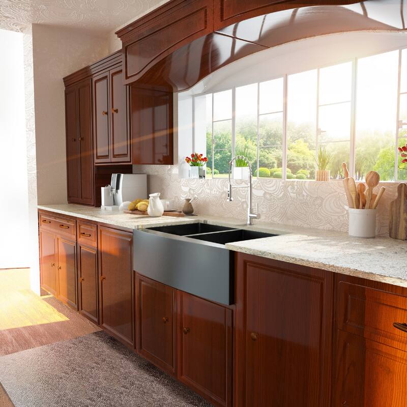 33inch Apron-Front Farmhouse Dual Bowl Stainless Steel Kitchen Sink - 33in.x21in.x10in.