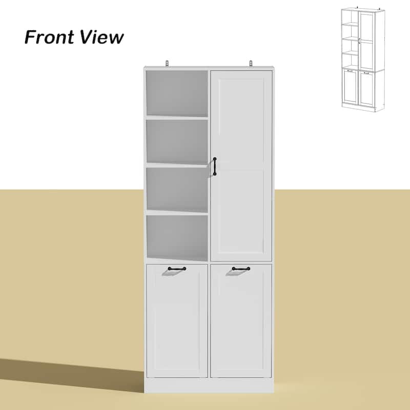 Elegant White Buffet Cabinet with Rotating Drawers Laundry Cabinet