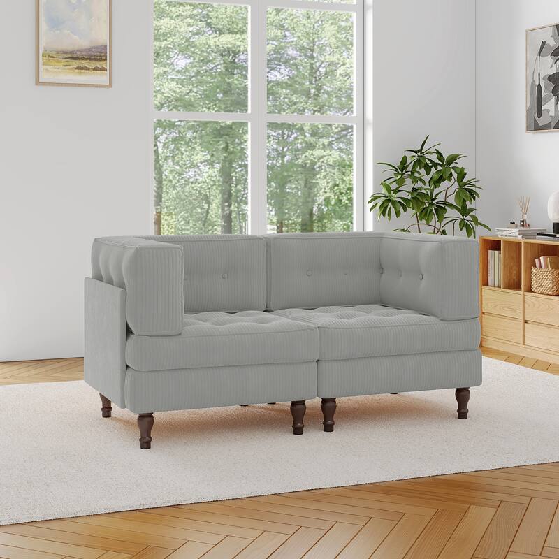 Modular Corduroy Corner Sectional Sofa Couch Set with Tufted Cushion