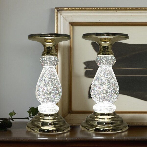 Swirling Glitter LED light up pedestal candle holder with On Off switch. Set of 2 On Sale Bed Bath Beyond 39317180
