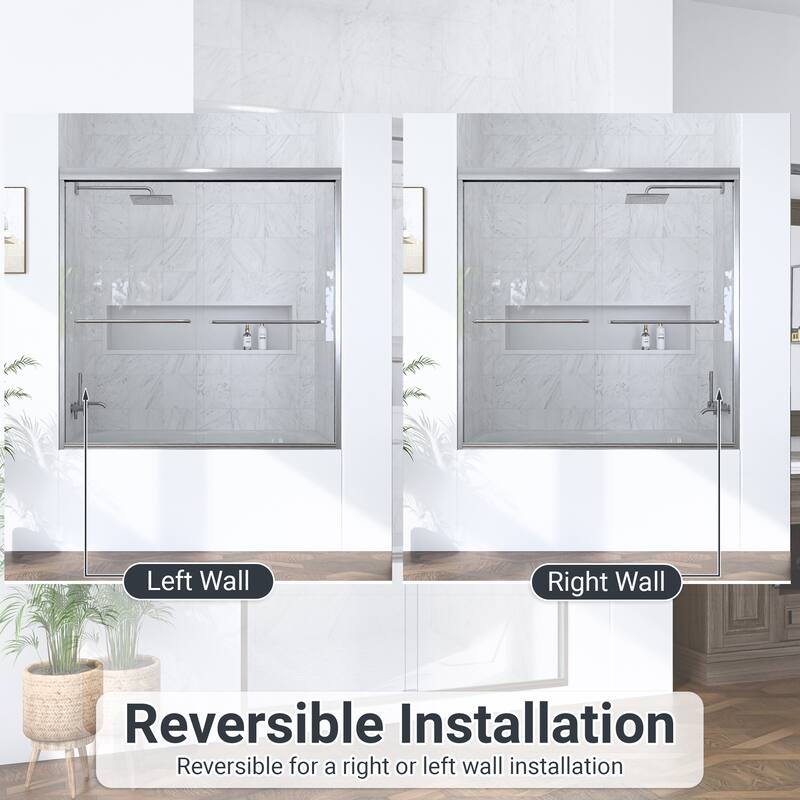 GDFStudio - Modern Minimalist Semi-Frameless Double Sliding Shower Door with 1/4" SGCC Tempered Glass & Stainless Steel Handle