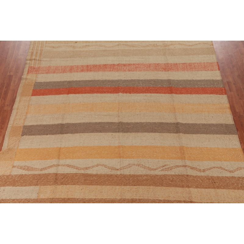 Hand Woven Oriental 100% Jute Carpet Modern Stripe Multi-Colored Kilim Area Rug - 12' 0'' X 9' 7''