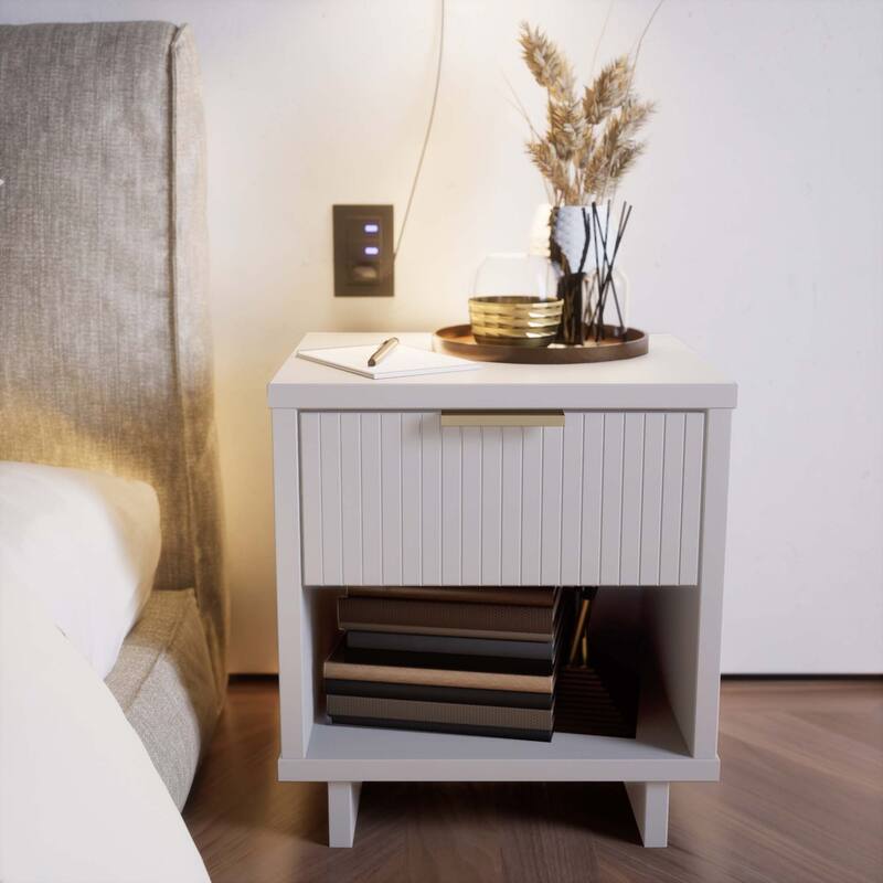 Modern White Nightstand with Single Drawer