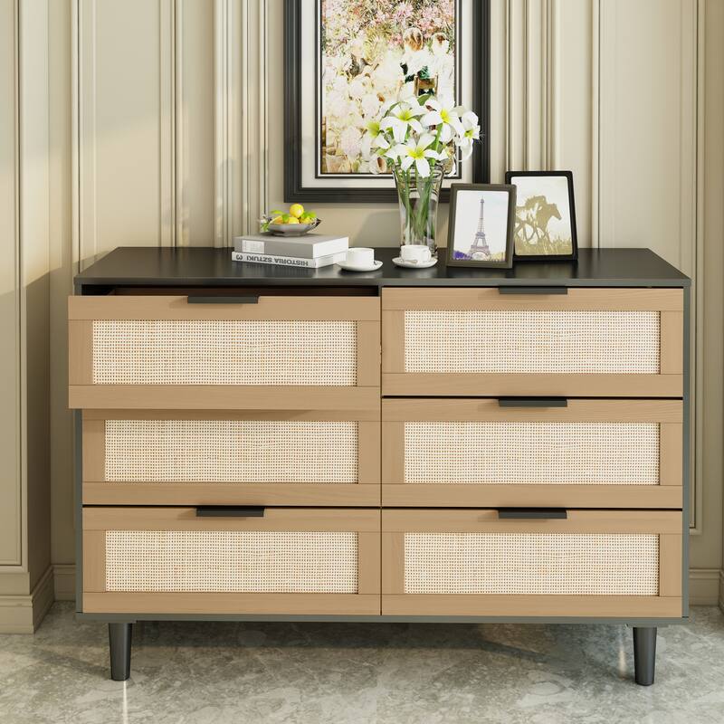 Simple 6 drawers Rattan dresser Rattan Drawer,Bedroom,Living Room