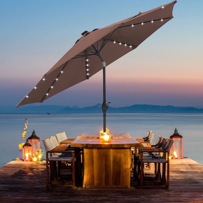 Autlaycil 10FT Solar Power LED Lights Patio Umbrella - Coffee