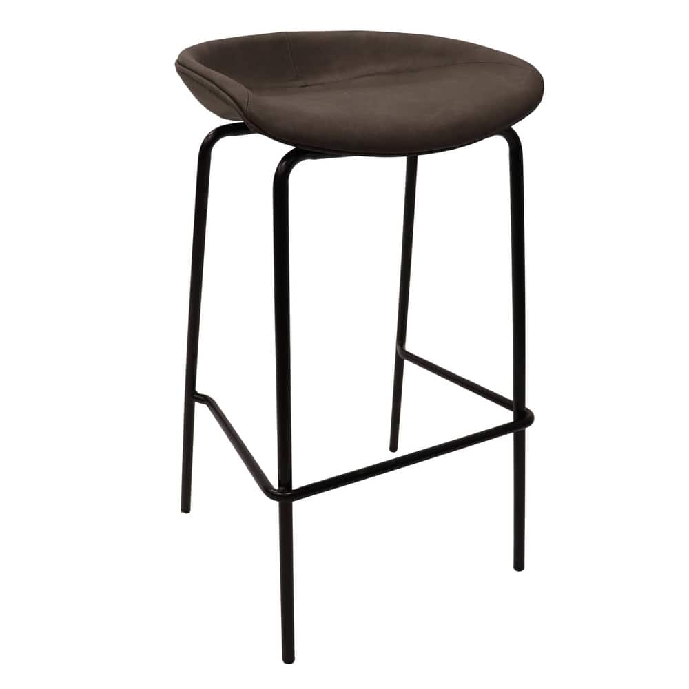 Servo Modern Leather Bar Stool with Saddle Seat, Low Back, Iron Base, Footrest, Cushioned Comfort for Kitchen & Home Bar