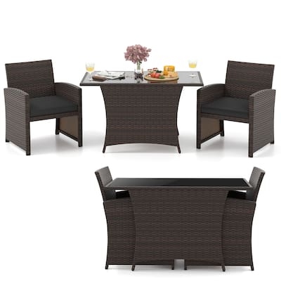 Gymax 3 Piece Patio Wicker Dining Set 2 Rattan Chairs w/ Rectangle