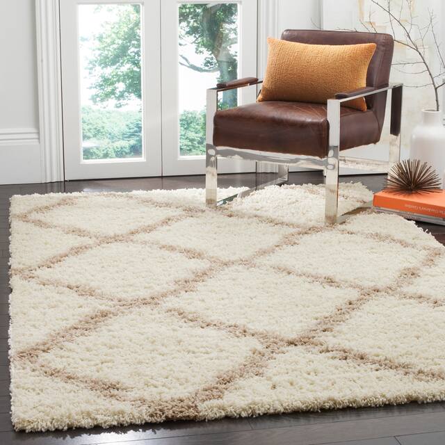 SAFAVIEH Dallas Shag Giusy Trellis 1.5-inch Thick Rug - 3' x 5' - Ivory/Beige