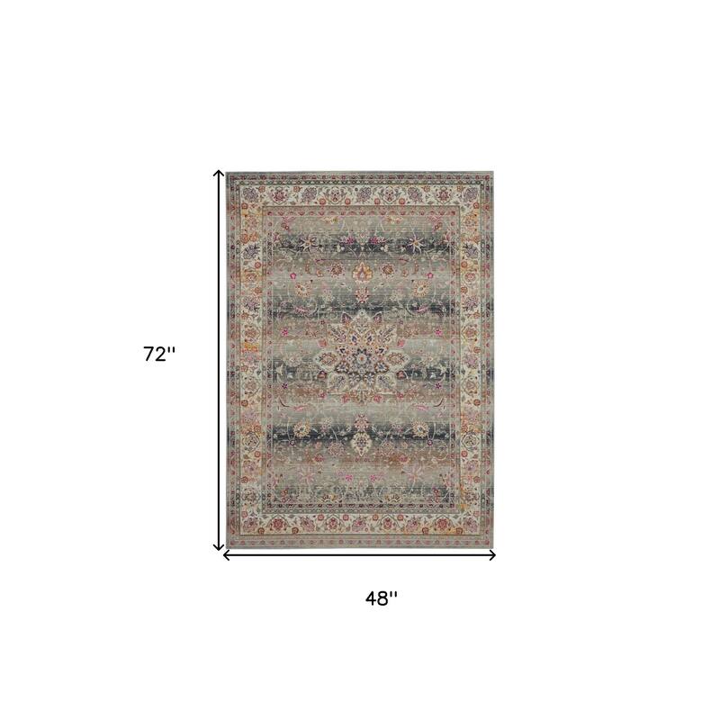 HomeRoots Floral Transitional Rectangle Area Rug