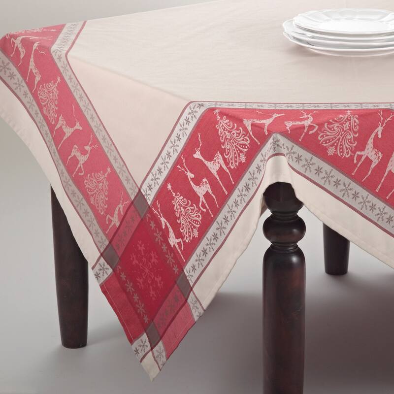 Reindeer Design Jacquard Tablecloth - 72"x72"