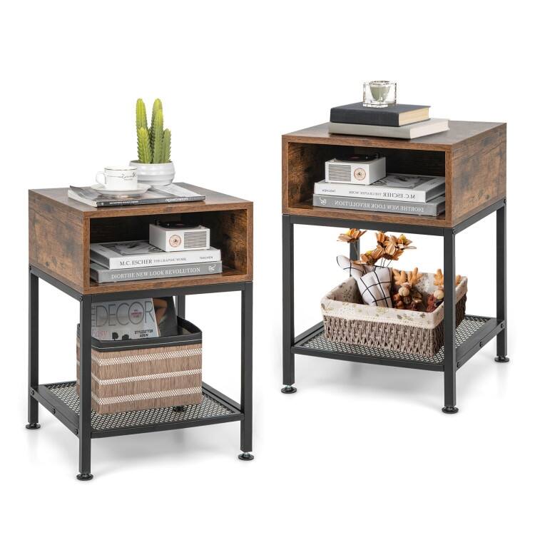 Metal Frame End Table with Storage Shelf for Bedroom and Office Use - 16" x 16" x 22.5"