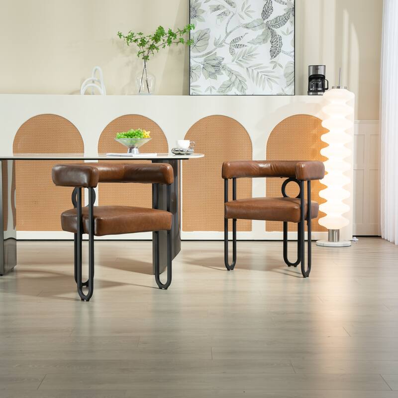 Contemporary Designed PU Fabric Upholstered Accent,Dining Chair,Barrel Side Chairs Kitchen Armchair for Living Room set of 2