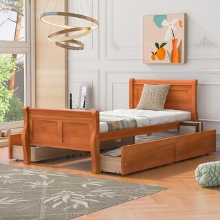 thumbnail image 2 of Twin Size Wooden Platform Bed Frame With Headboard And Footboard – White, Mid-Century Modern 2 of 5