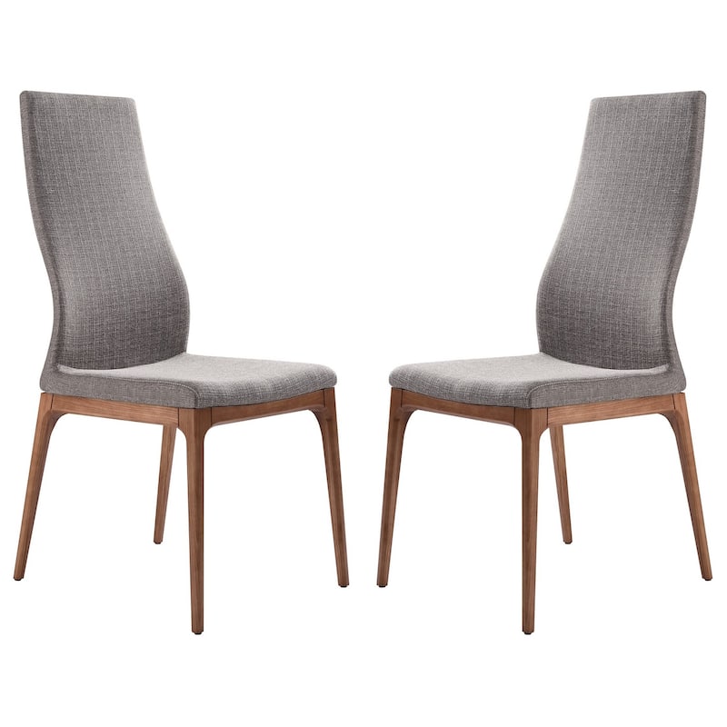 Brown/Gray Fabric Upholstered Wood Frame Dining Chair, Set of 2, Sturdy Dining Chair for Dining Rooms - 23.5
