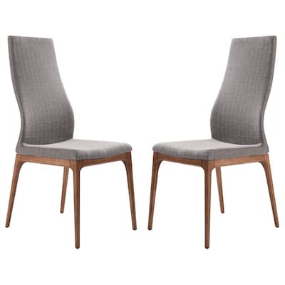 Brown/Gray Fabric Upholstered Wood Frame Dining Chair, Set of 2, Sturdy Dining Chair for Dining Rooms - 23.5